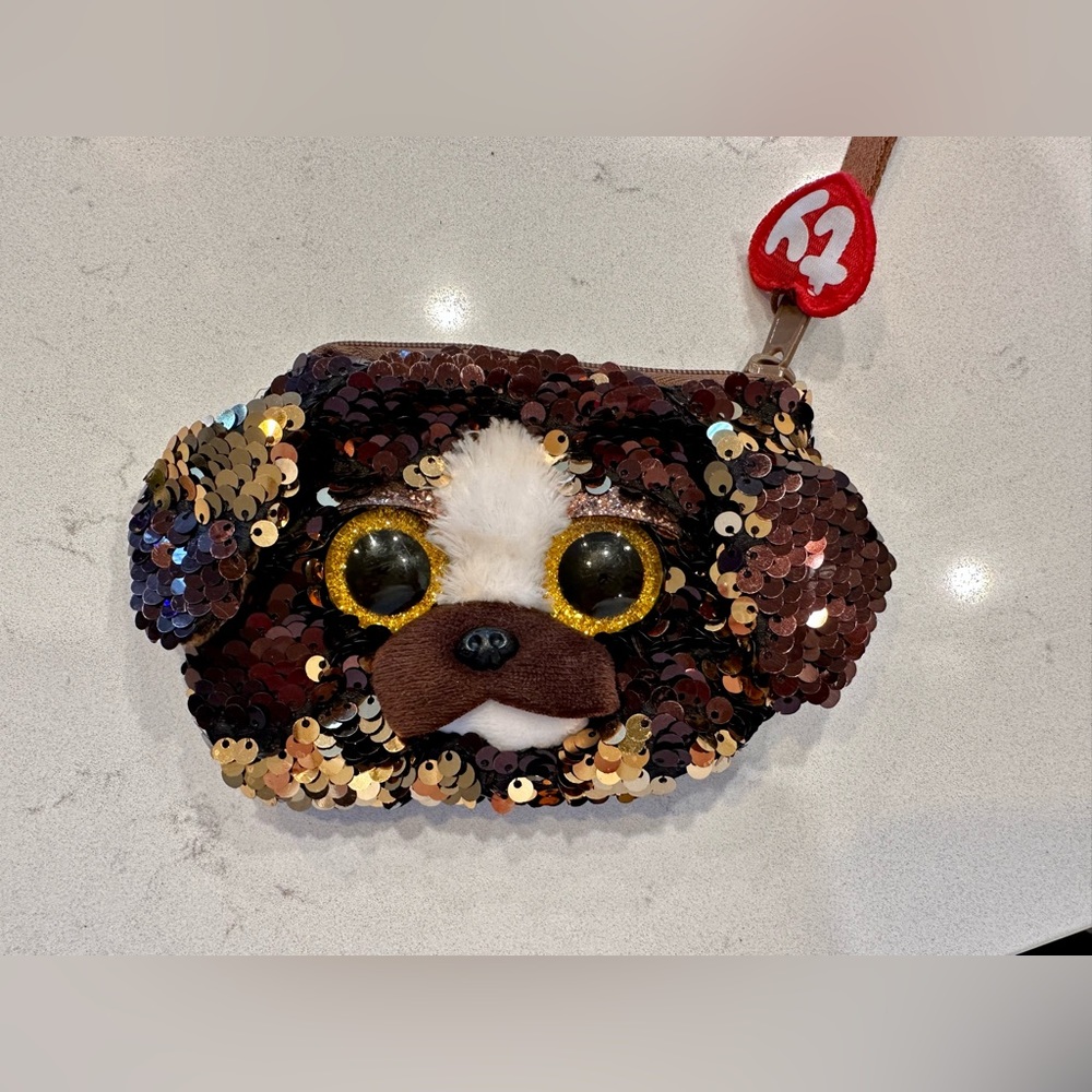 Ty Beanie Babies ‘Brutus’ Dog Brown Sequin Wristlet/Coin Purse